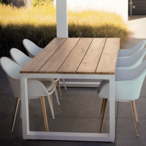 elo ugo white outdoor dining table teak