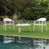 round white modern outdoor coffee table armchairs monia cannes