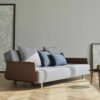 sofa lounge bed wooden armrests blue gray