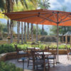 large orange pool outdoor restaurant umbrella